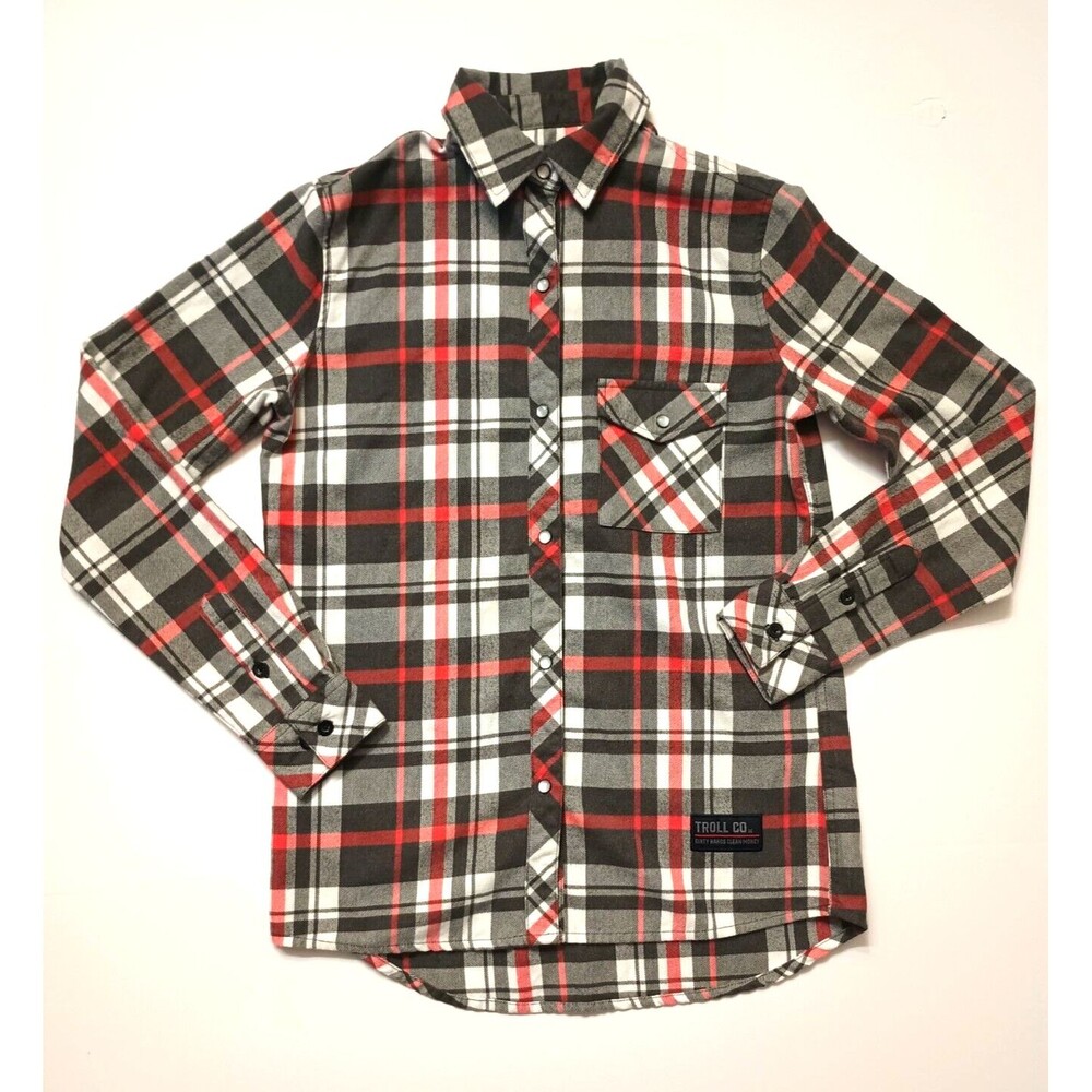 Troll Clothing Company Flannel Shirt Men's Small Long Sleeve Pearl Snap